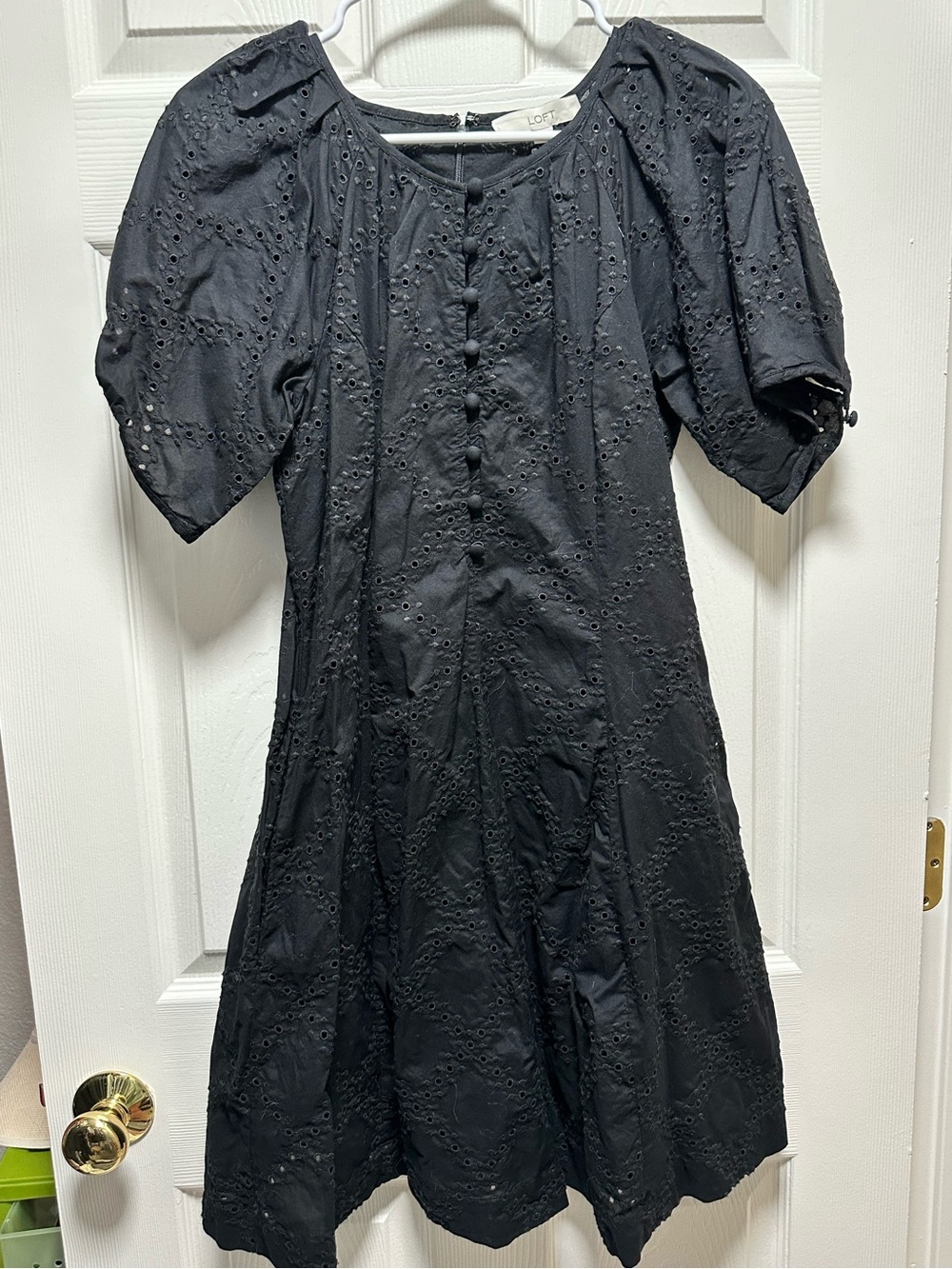 Black Eyelet Puff Sleeve Mini Dress Size 2